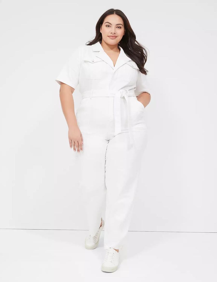 Dámské Kombinéza Lane Bryant Utility Straight Leg Denim Bílé | ELO4083ZP