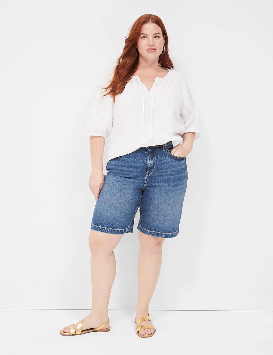 Dámské Kraťasy Lane Bryant Boyfriend Fit Bermuda Jean Blankyt | UXZ3896FA