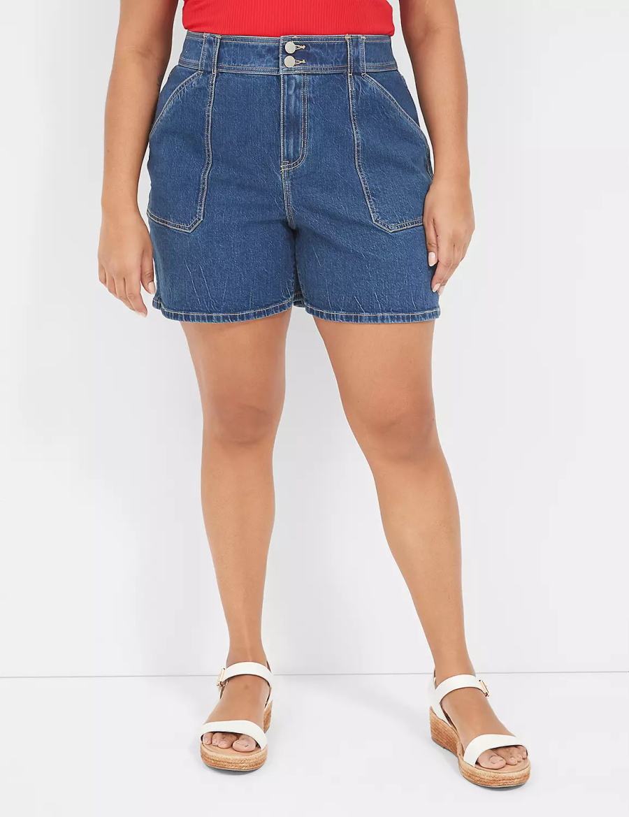 Dámské Kraťasy Lane Bryant High-Rise Utility Jean Světle Blankyt | WIJ746ZH