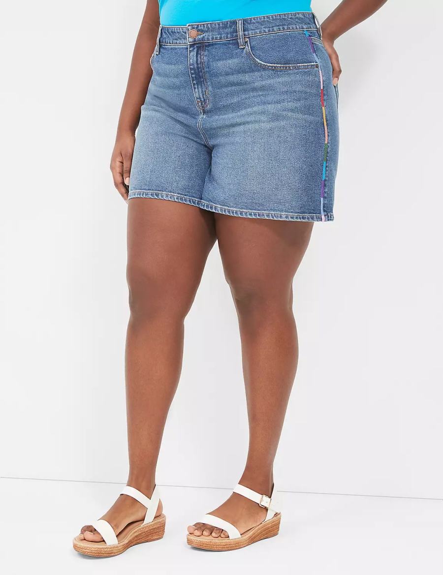 Dámské Kraťasy Lane Bryant Pride Boyfriend Fit Jean With Embroidery Blankyt | QZK5777OM