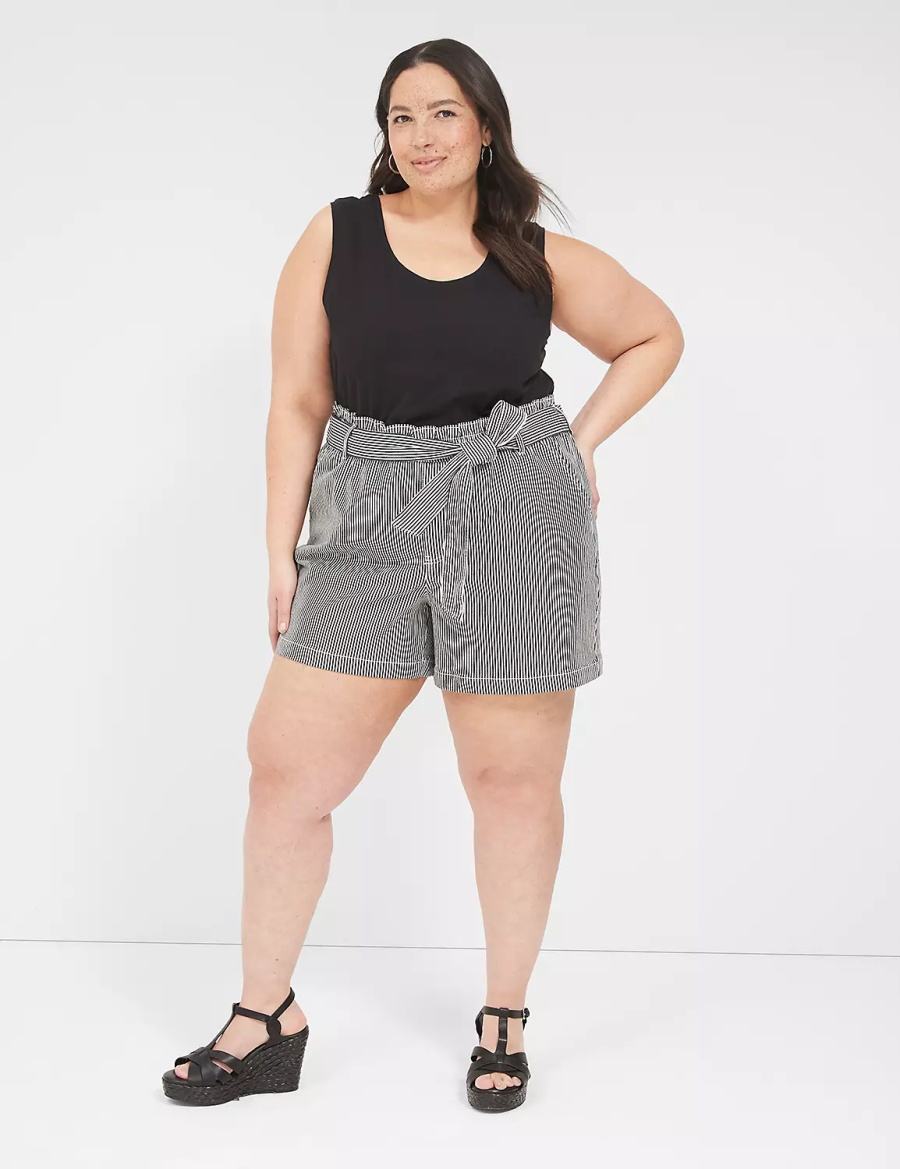 Dámské Kraťasy Lane Bryant Pull-On Fit High-Rise Jean Černé Proužek | XGO3940OE