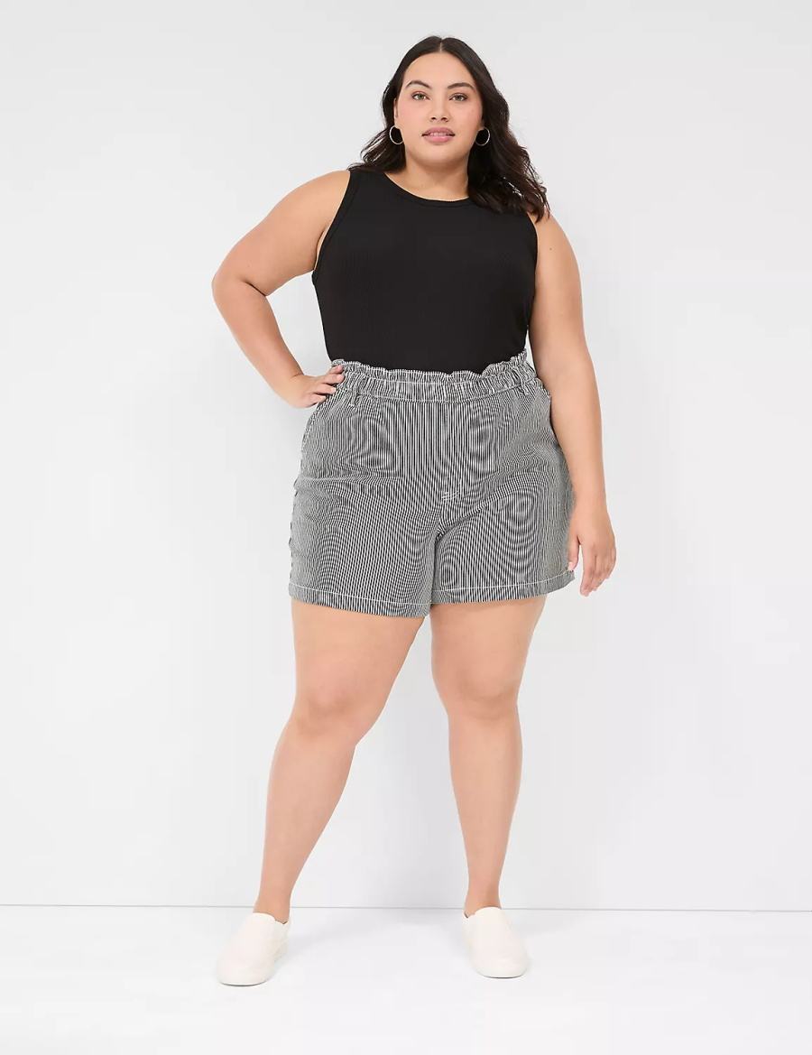 Dámské Kraťasy Lane Bryant Pull-On Fit High-Rise Jean Černé Proužek | XGO3940OE