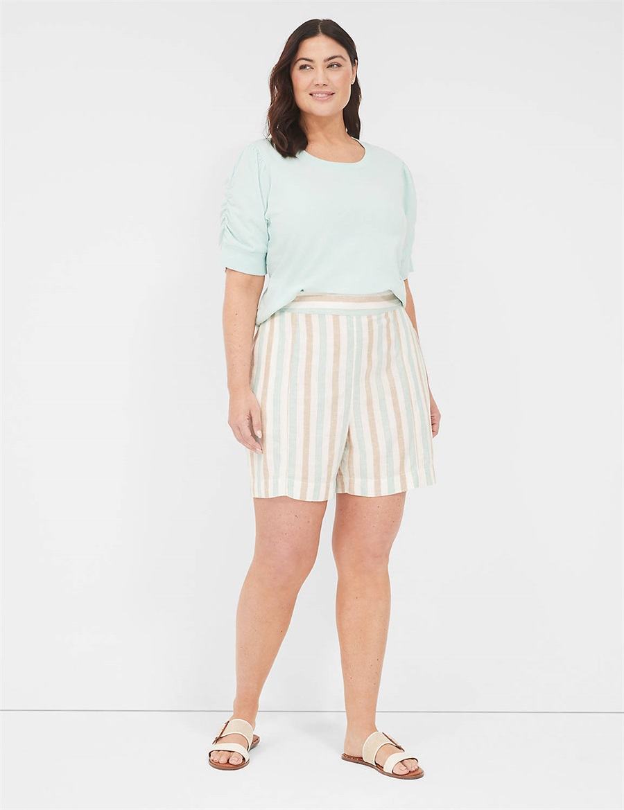 Dámské Kraťasy Lane Bryant Pull-On Linen Stripe Proužek | VYY6395ZL