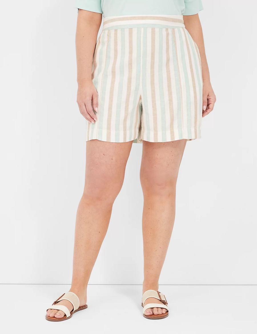 Dámské Kraťasy Lane Bryant Pull-On Linen Stripe Proužek | VYY6395ZL