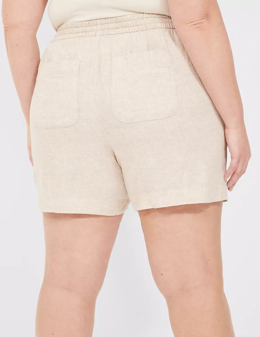 Dámské Kraťasy Lane Bryant Pull-On Linen Stripe Béžový Proužek | PAY7575JF