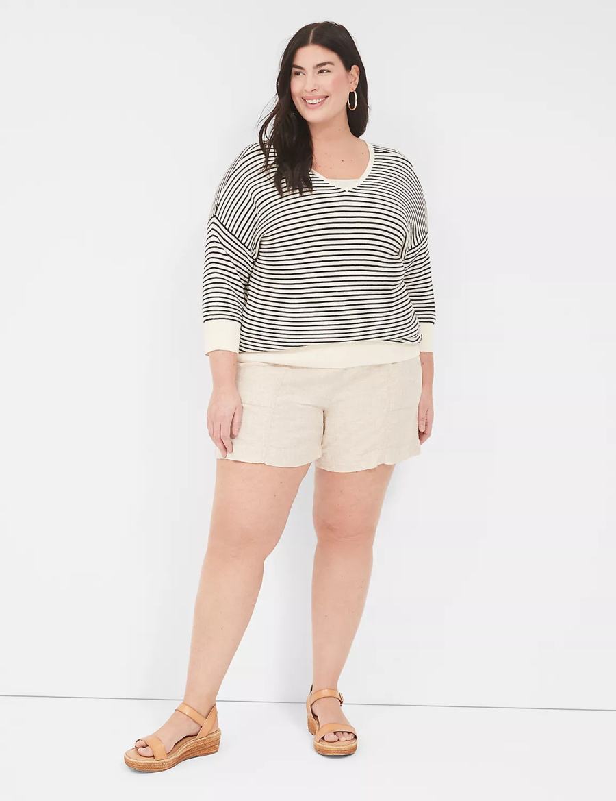 Dámské Kraťasy Lane Bryant Pull-On Linen Stripe Béžový Proužek | PAY7575JF