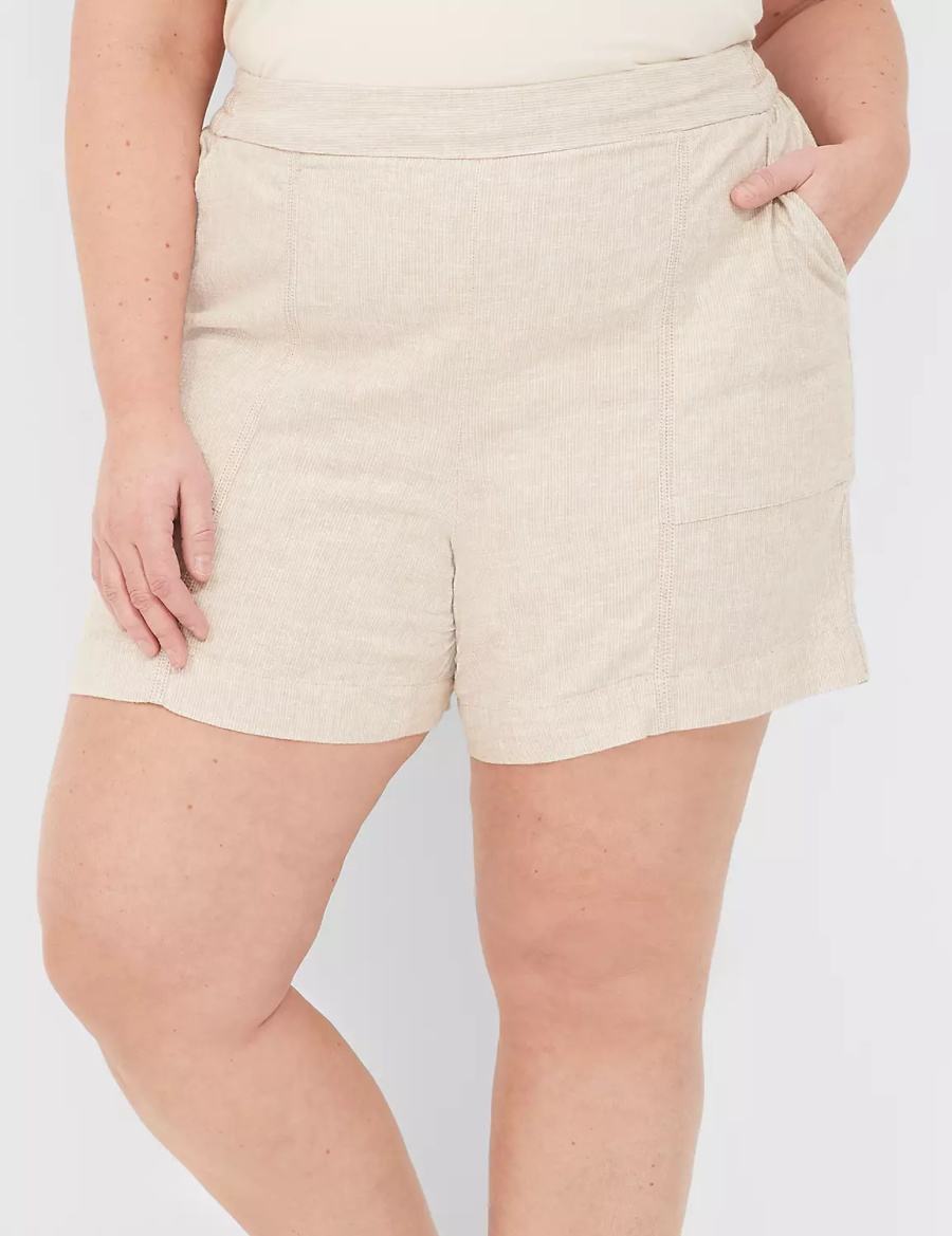 Dámské Kraťasy Lane Bryant Pull-On Linen Stripe Béžový Proužek | PAY7575JF