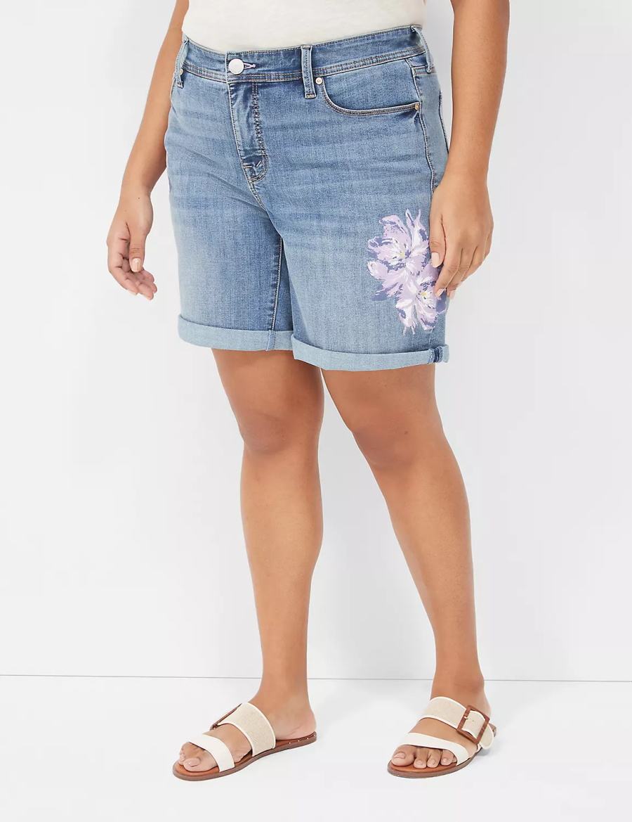 Dámské Kraťasy Lane Bryant Seven7 Weekender Jean With Painted Details Tmavě Blankyt | POI7956GU