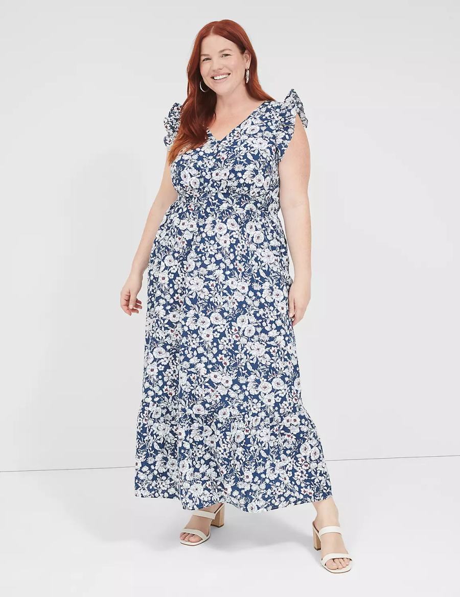 Dámské Maxi Šaty Lane Bryant Flutter-Sleeve Button-Front Blankyt | CHV6867JF