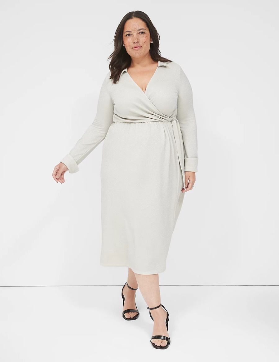 Dámské Maxi Šaty Lane Bryant Lurex Faux-Wrap Collar Šedé | JCH9679SM