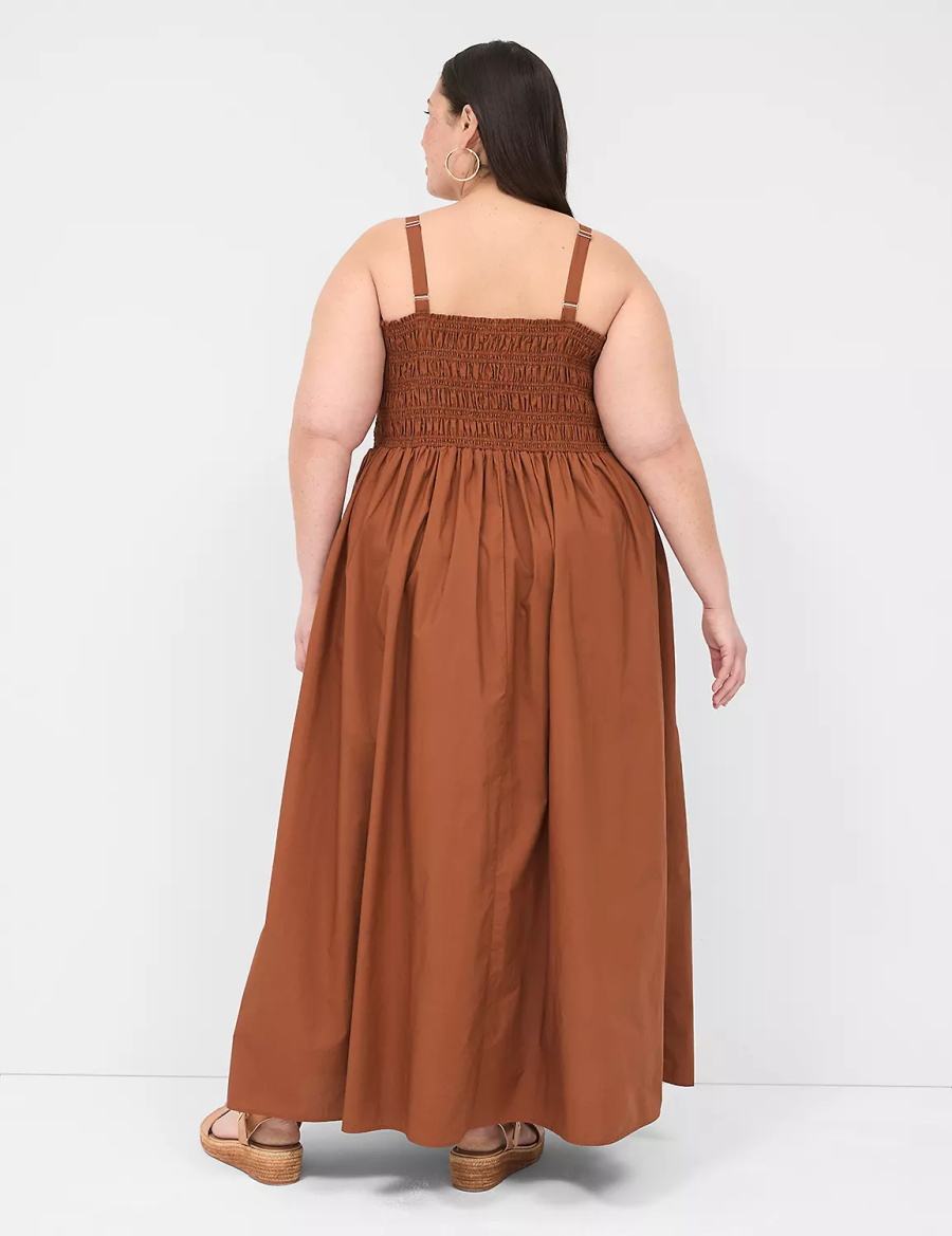 Dámské Maxi Šaty Lane Bryant Shirred-Bodice Square-Neck Hnědé | PHH95100ER