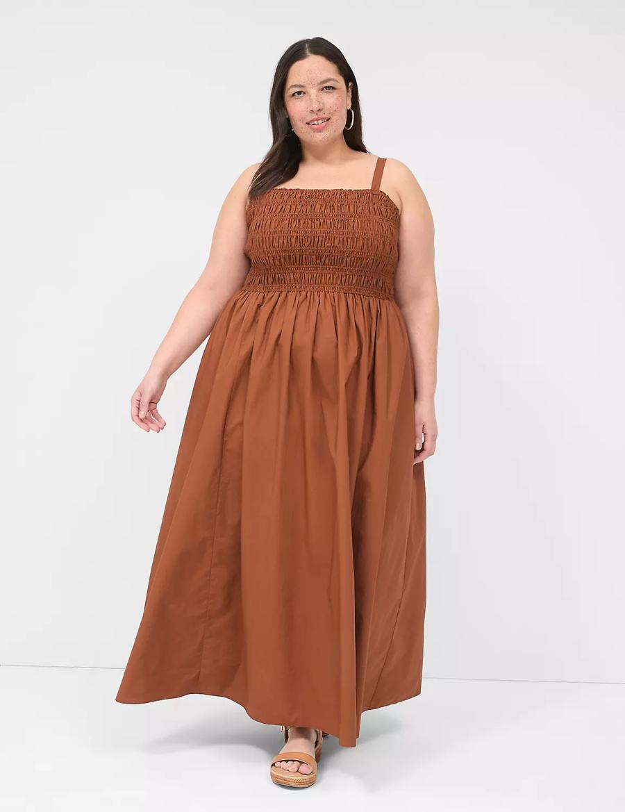 Dámské Maxi Šaty Lane Bryant Shirred-Bodice Square-Neck Hnědé | PHH95100ER