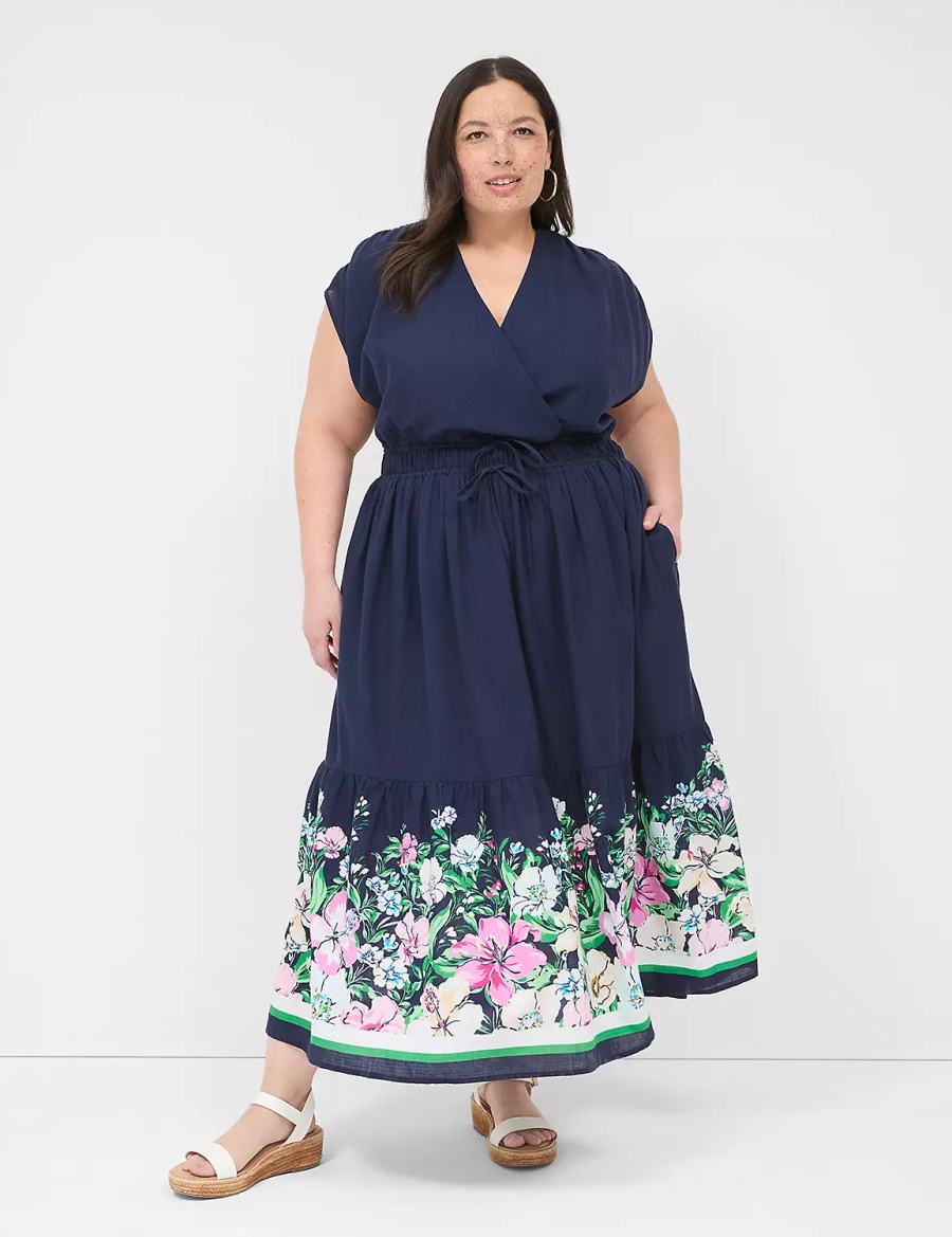 Dámské Maxi Šaty Lane Bryant Shirred-Shoulder Double-Waist Tmavě Blankyt | FRB2153QO