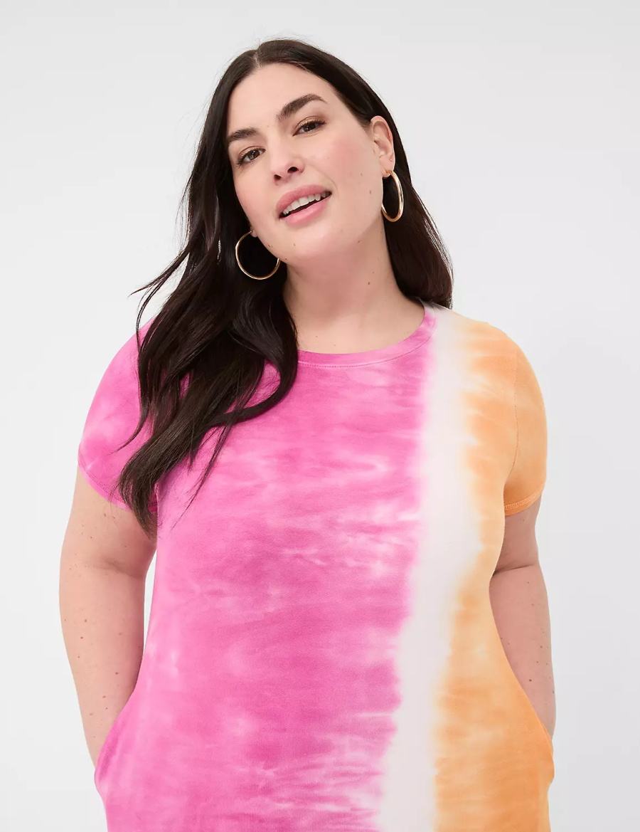 Dámské Maxi Šaty Lane Bryant Short-Sleeve Side-Slit Tie Dye Růžové Oranžové | YQA1474MG