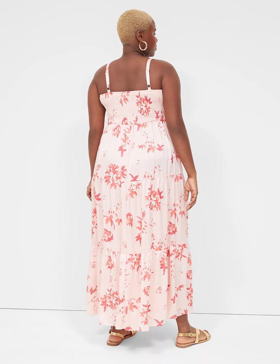 Dámské Maxi Šaty Lane Bryant Sleeveless Tiered Bílé Růžové | TPM8234RT