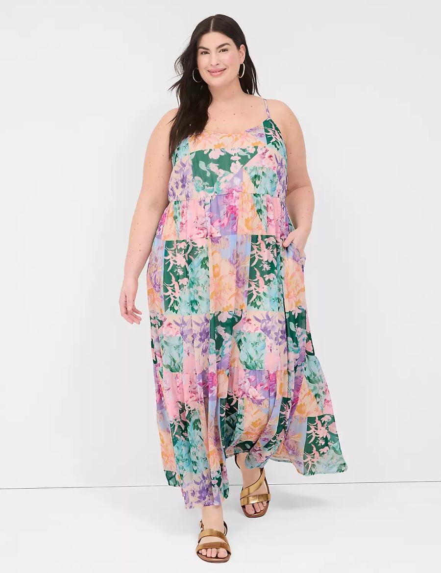 Dámské Maxi Šaty Lane Bryant Sleeveless V-Neck Tiered Viacfarebný | XWZ9880OQ