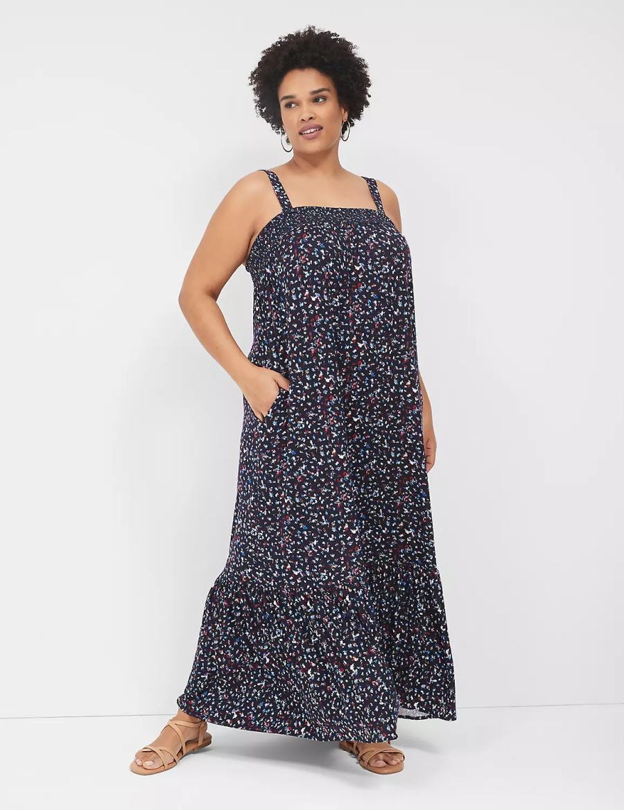 Dámské Maxi Šaty Lane Bryant Square-Neck Convertible-Strap Tmavě Blankyt | UVG5085IT