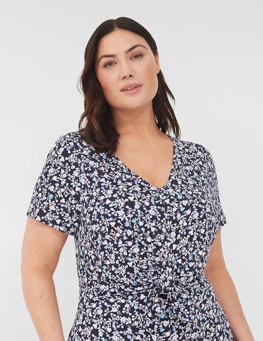 Dámské Maxi Šaty Lane Bryant V-Neck Waist-Knot Jersey Blankyt Fialové | JMS8724JS