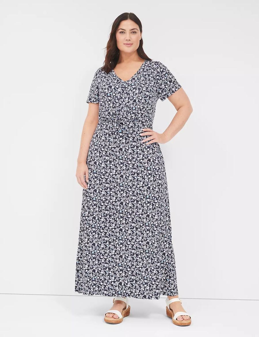 Dámské Maxi Šaty Lane Bryant V-Neck Waist-Knot Jersey Blankyt Fialové | JMS8724JS