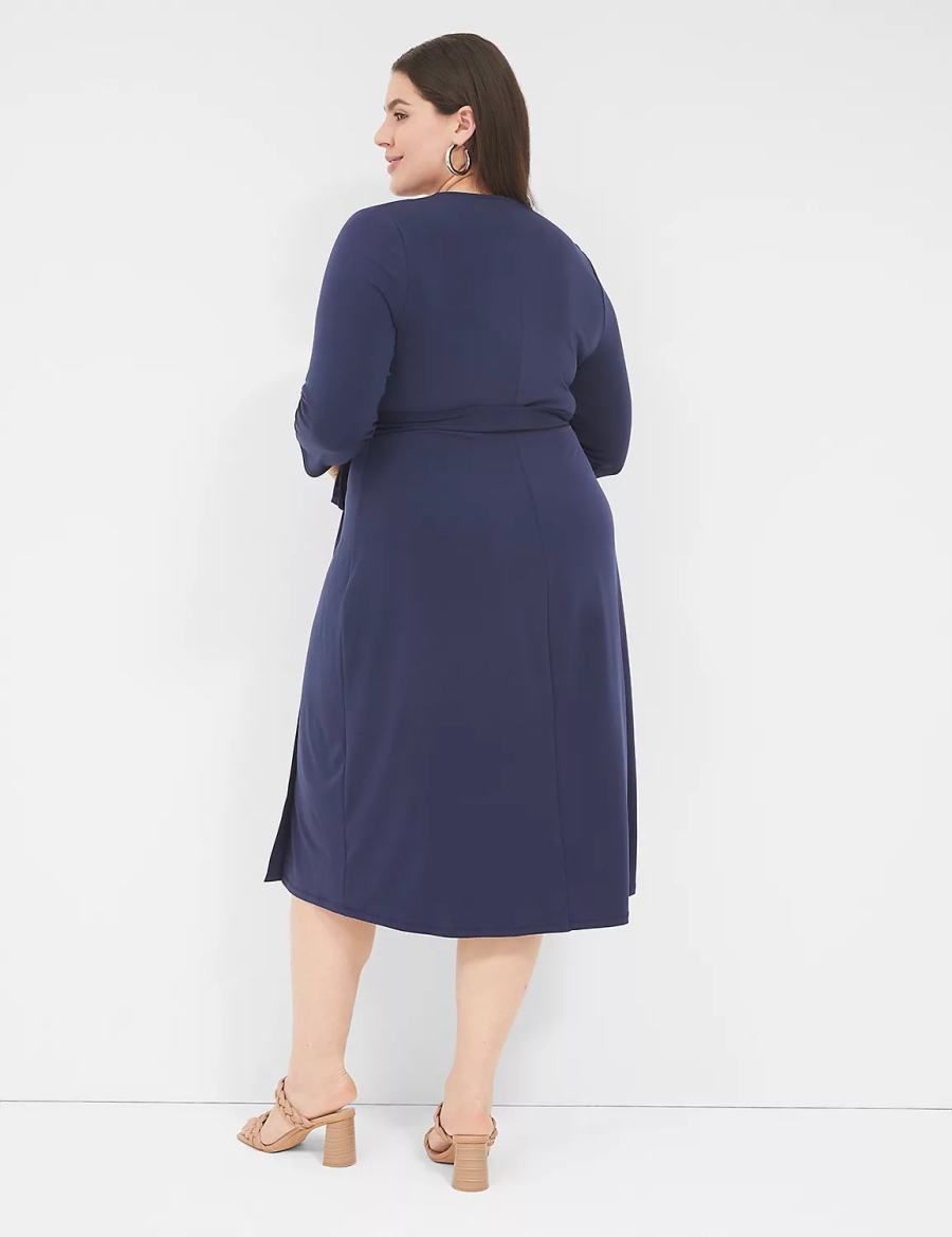 Dámské Midi Šaty Lane Bryant 3/4-Sleeve Faux-Wrap Jersey Blankyt | VBS8465SG