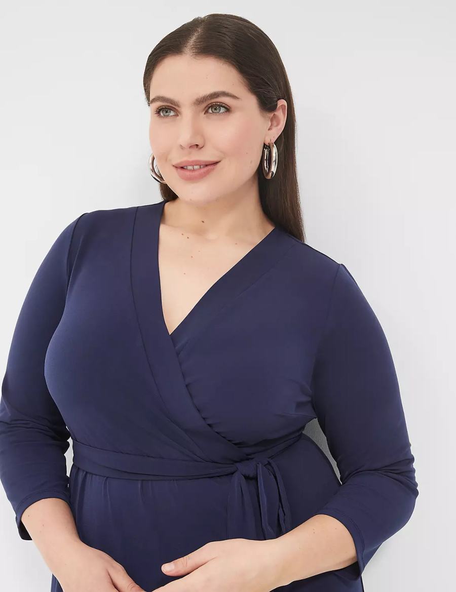 Dámské Midi Šaty Lane Bryant 3/4-Sleeve Faux-Wrap Jersey Blankyt | VBS8465SG