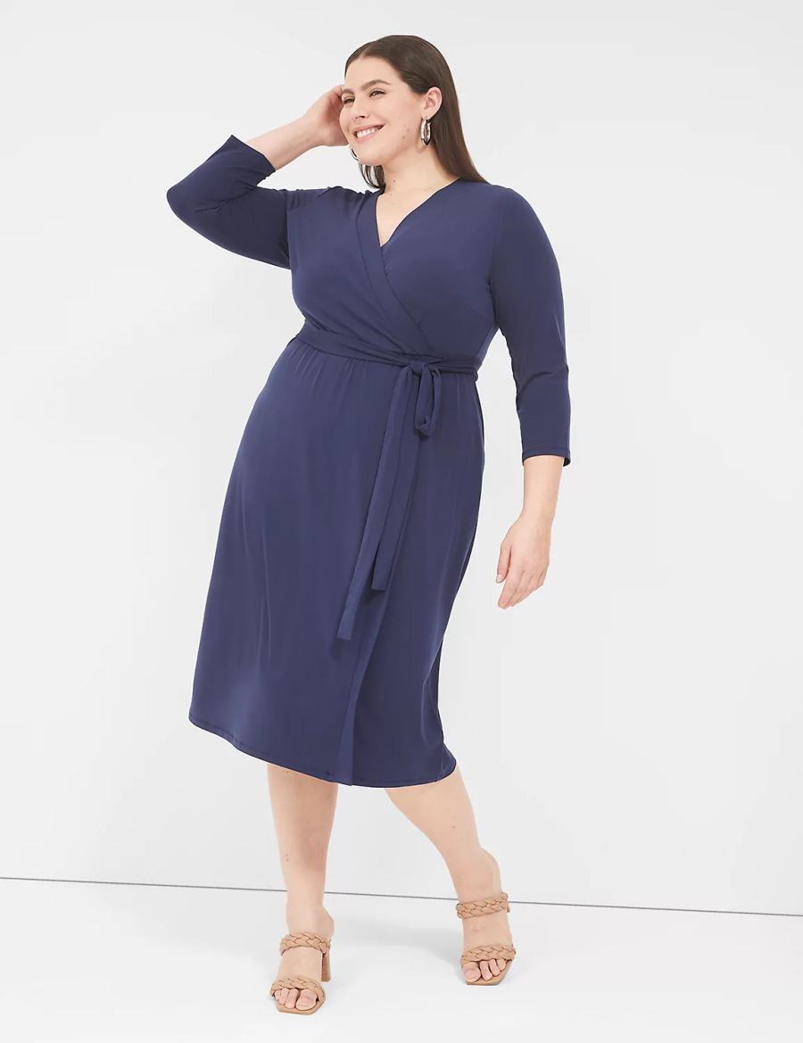 Dámské Midi Šaty Lane Bryant 3/4-Sleeve Faux-Wrap Jersey Blankyt | VBS8465SG