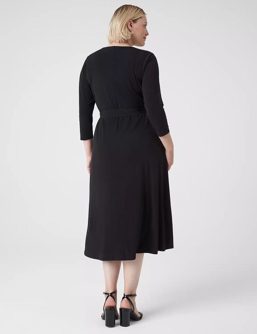 Dámské Midi Šaty Lane Bryant 3/4-Sleeve High-Low Jersey Černé | PJS8091AN