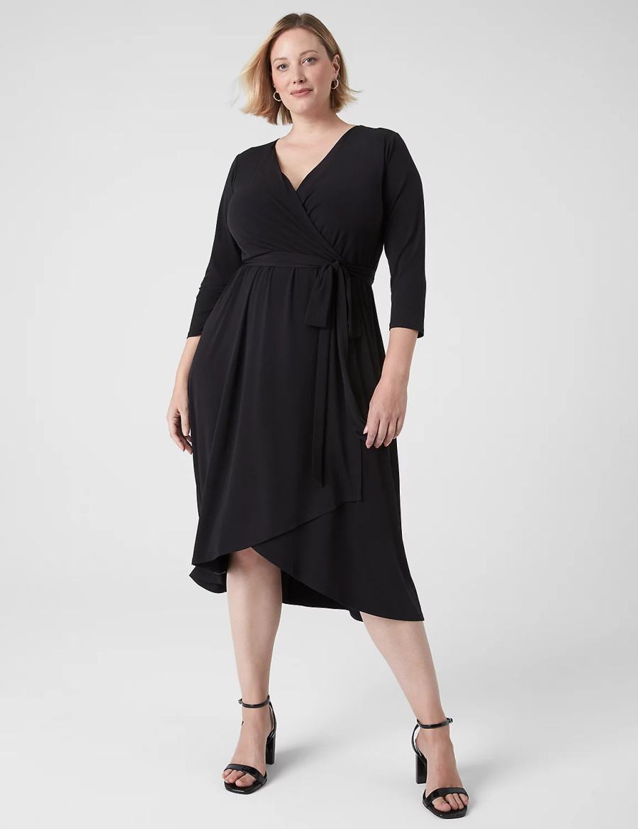 Dámské Midi Šaty Lane Bryant 3/4-Sleeve High-Low Jersey Černé | PJS8091AN