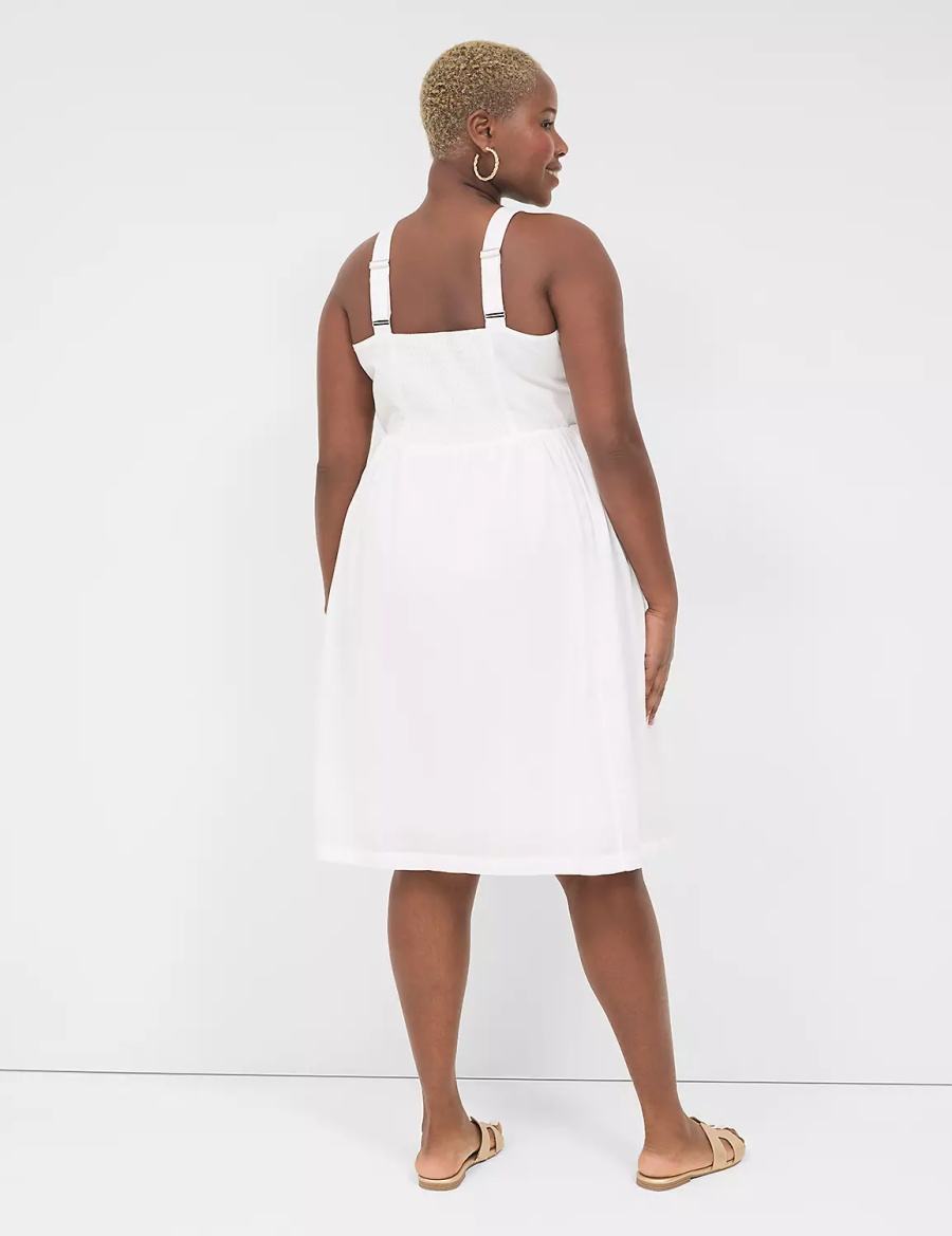 Dámské Midi Šaty Lane Bryant Applique-Bodice Smocked-Back Bílé | QYS1923UE