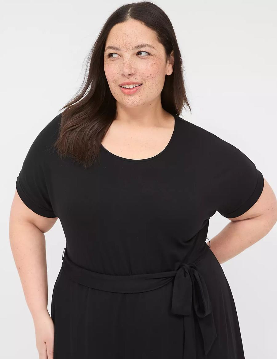 Dámské Midi Šaty Lane Bryant Crew-Neck Faux-Wrap Jersey Černé | ICI4036FD