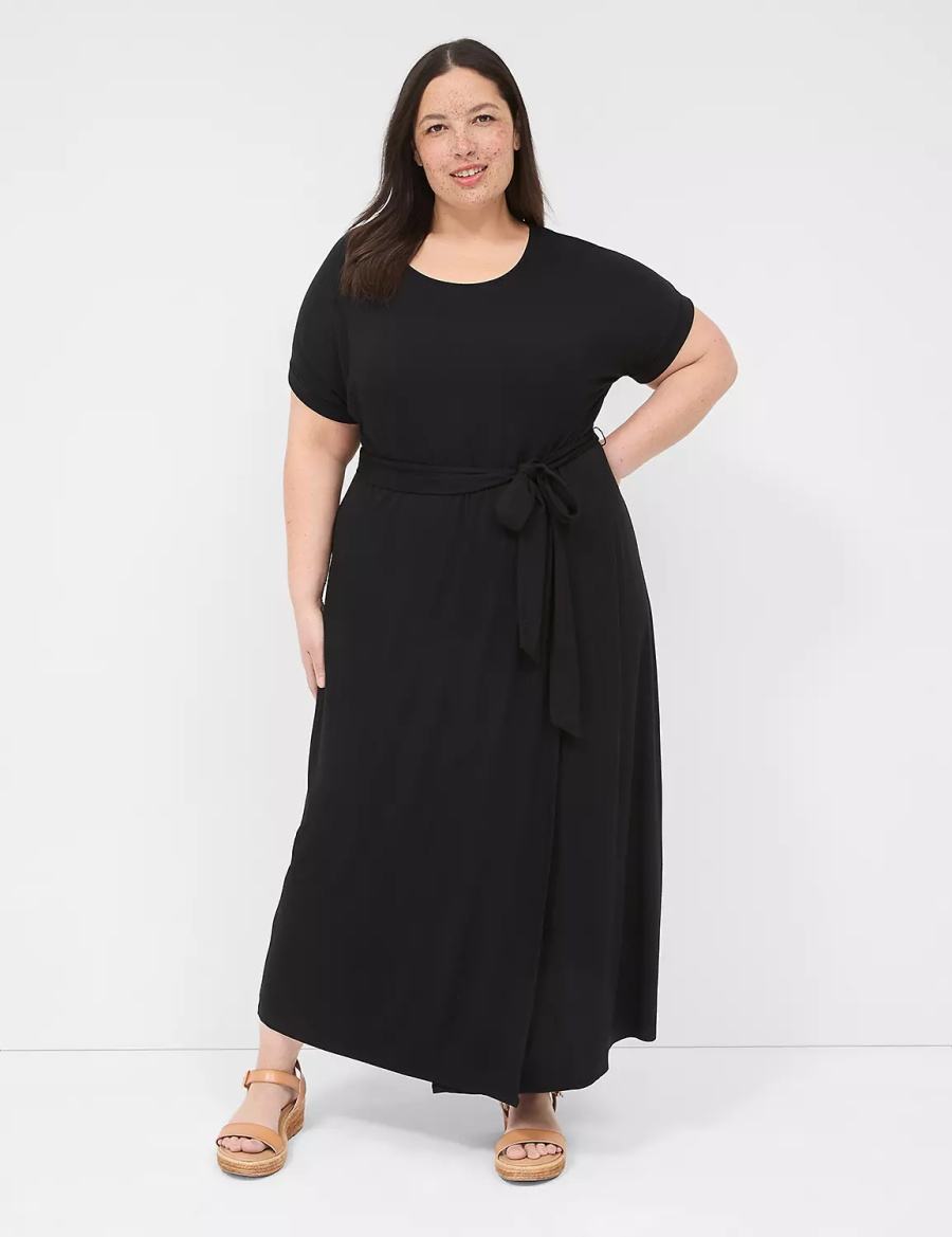 Dámské Midi Šaty Lane Bryant Crew-Neck Faux-Wrap Jersey Černé | ICI4036FD