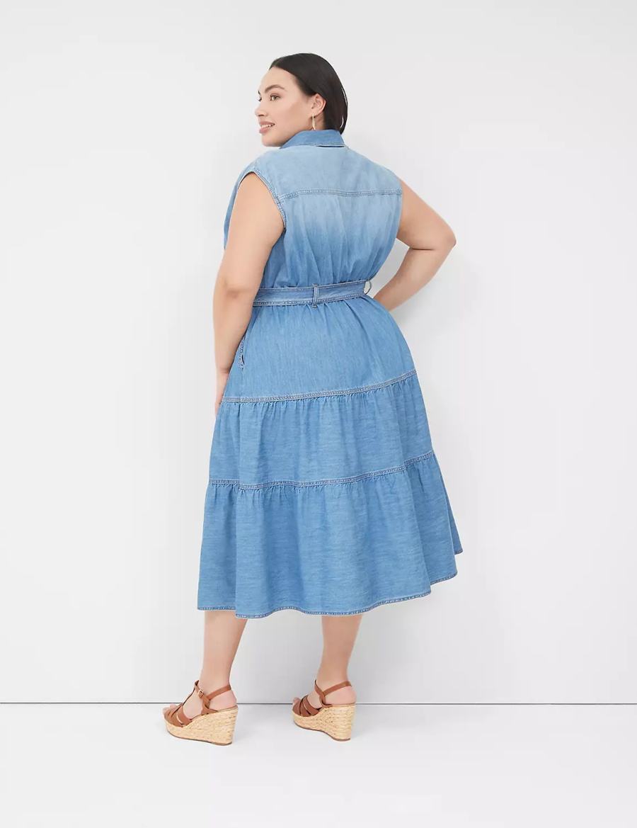 Dámské Midi Šaty Lane Bryant Denim Tiered Blankyt | MWF10020FY