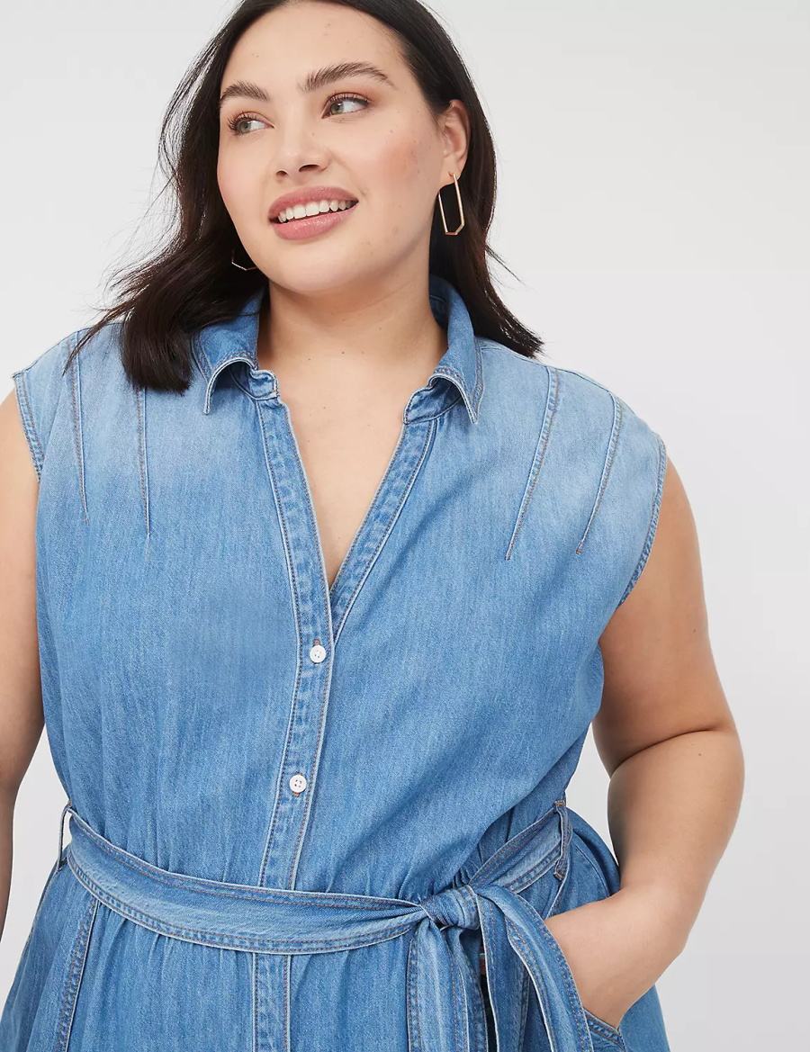 Dámské Midi Šaty Lane Bryant Denim Tiered Blankyt | MWF10020FY