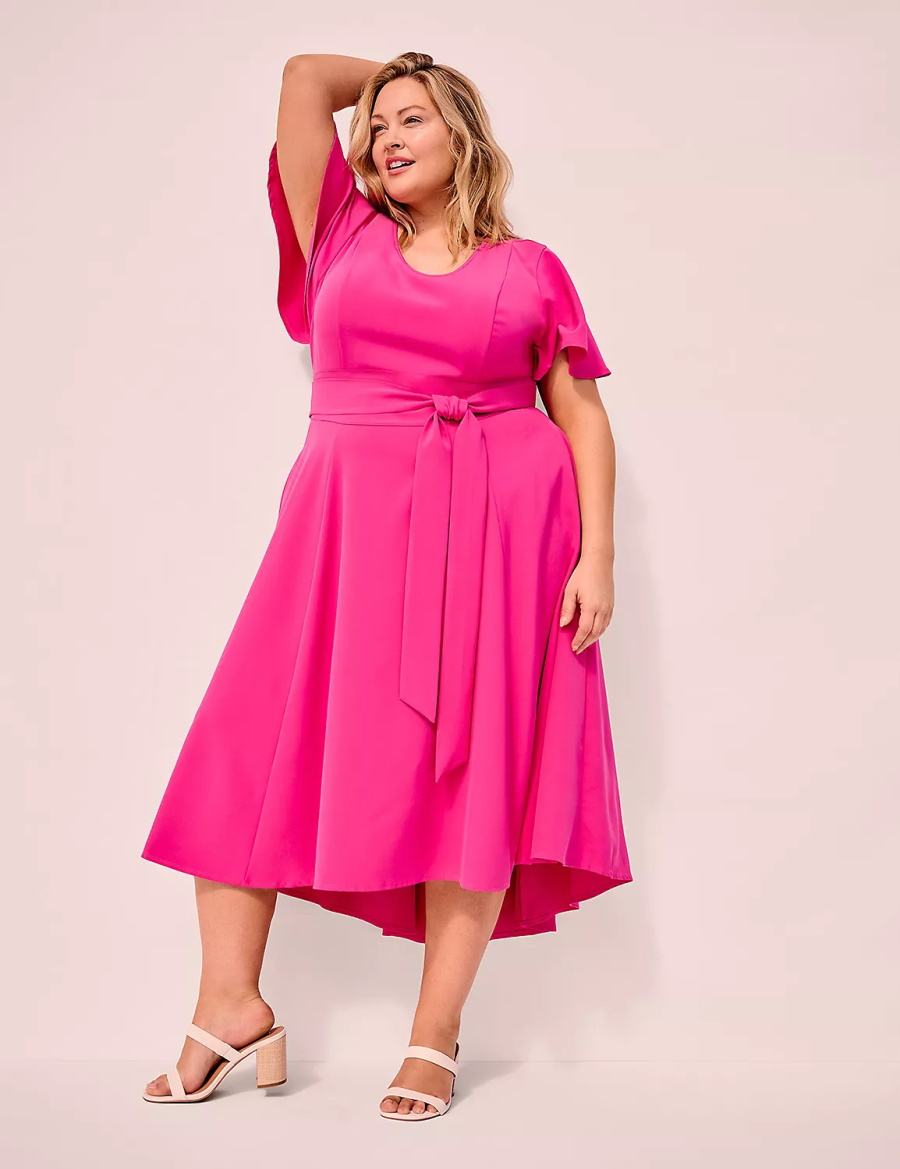 Dámské Midi Šaty Lane Bryant Lena V-Neck High-Low Růžové | LHR3347AN