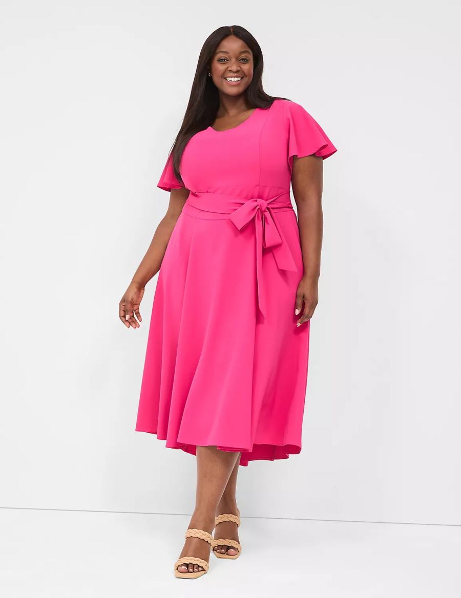 Dámské Midi Šaty Lane Bryant Lena V-Neck High-Low Růžové | LHR3347AN