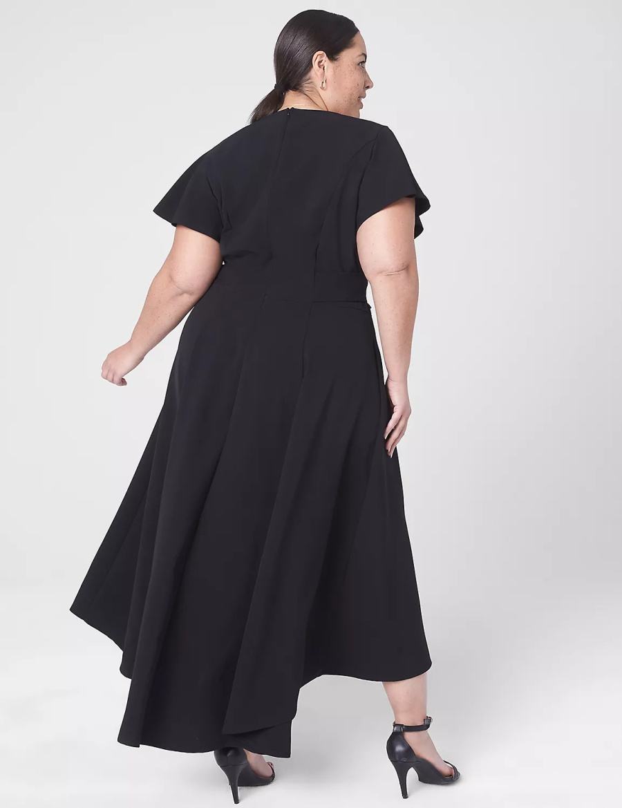 Dámské Midi Šaty Lane Bryant Lena V-Neck High-Low Černé | MZS8124UI