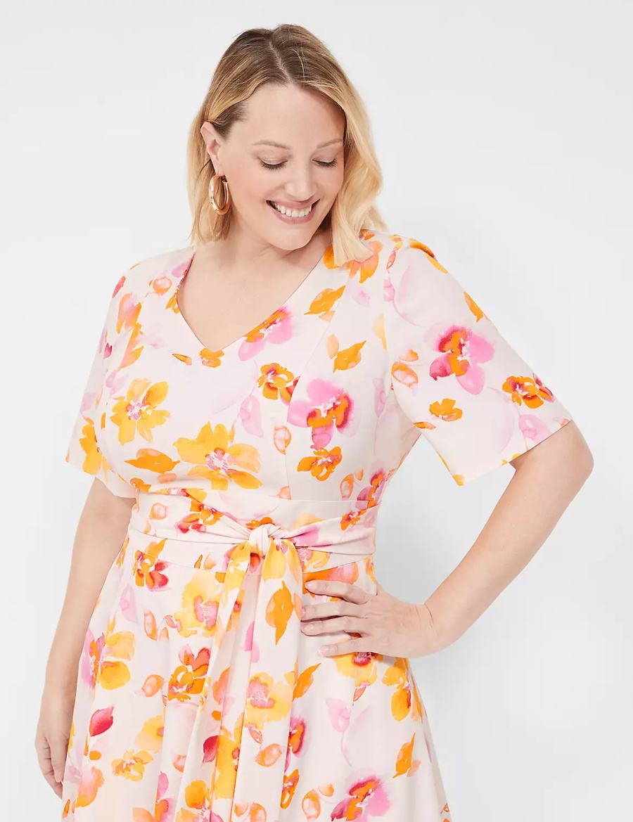 Dámské Midi Šaty Lane Bryant Lena V-Neck Level-Hem Růžové Oranžové | CGW8127UY