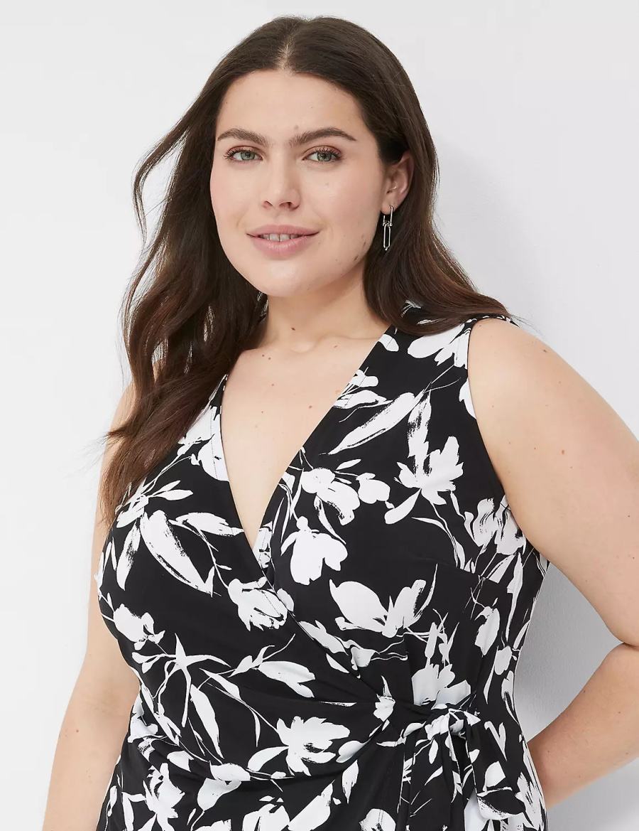 Dámské Midi Šaty Lane Bryant Sleeveless Wrap Tie Jersey Černé | ZEY8342OL