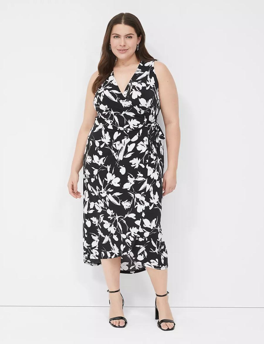 Dámské Midi Šaty Lane Bryant Sleeveless Wrap Tie Jersey Černé | ZEY8342OL