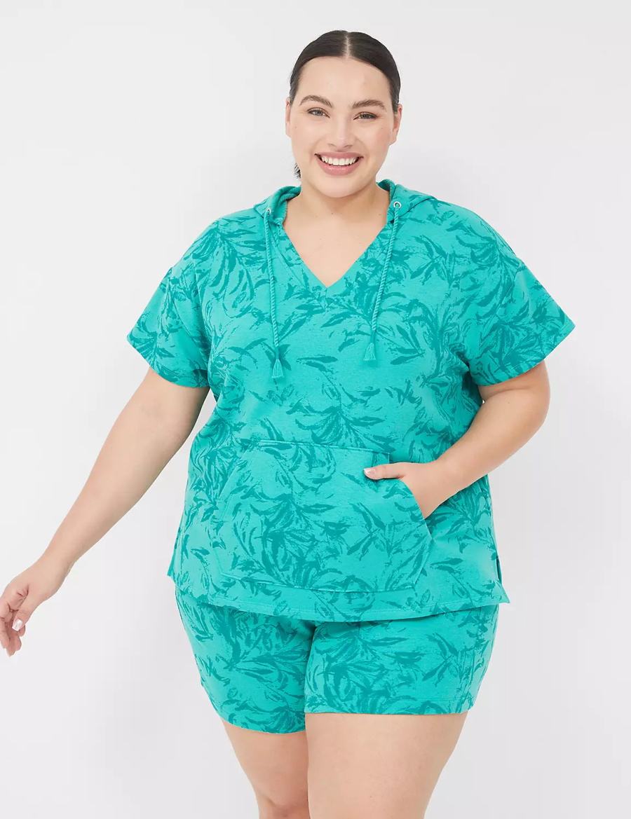 Dámské Mikina s Kapucí Lane Bryant LIVI Short-Sleeve French Terry Tyrkysové | LWY8023QZ