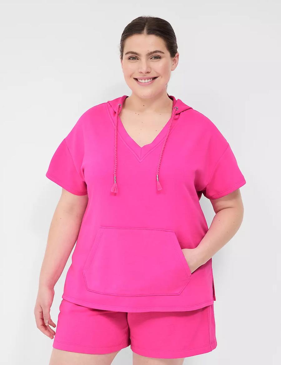 Dámské Mikina s Kapucí Lane Bryant LIVI Short-Sleeve French Terry Růžové | EKU1039VT