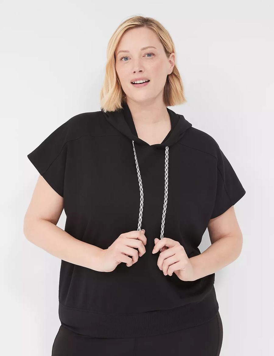 Dámské Mikina s Kapucí Lane Bryant LIVI Short-Sleeve French Terry Černé | YUO1516VK