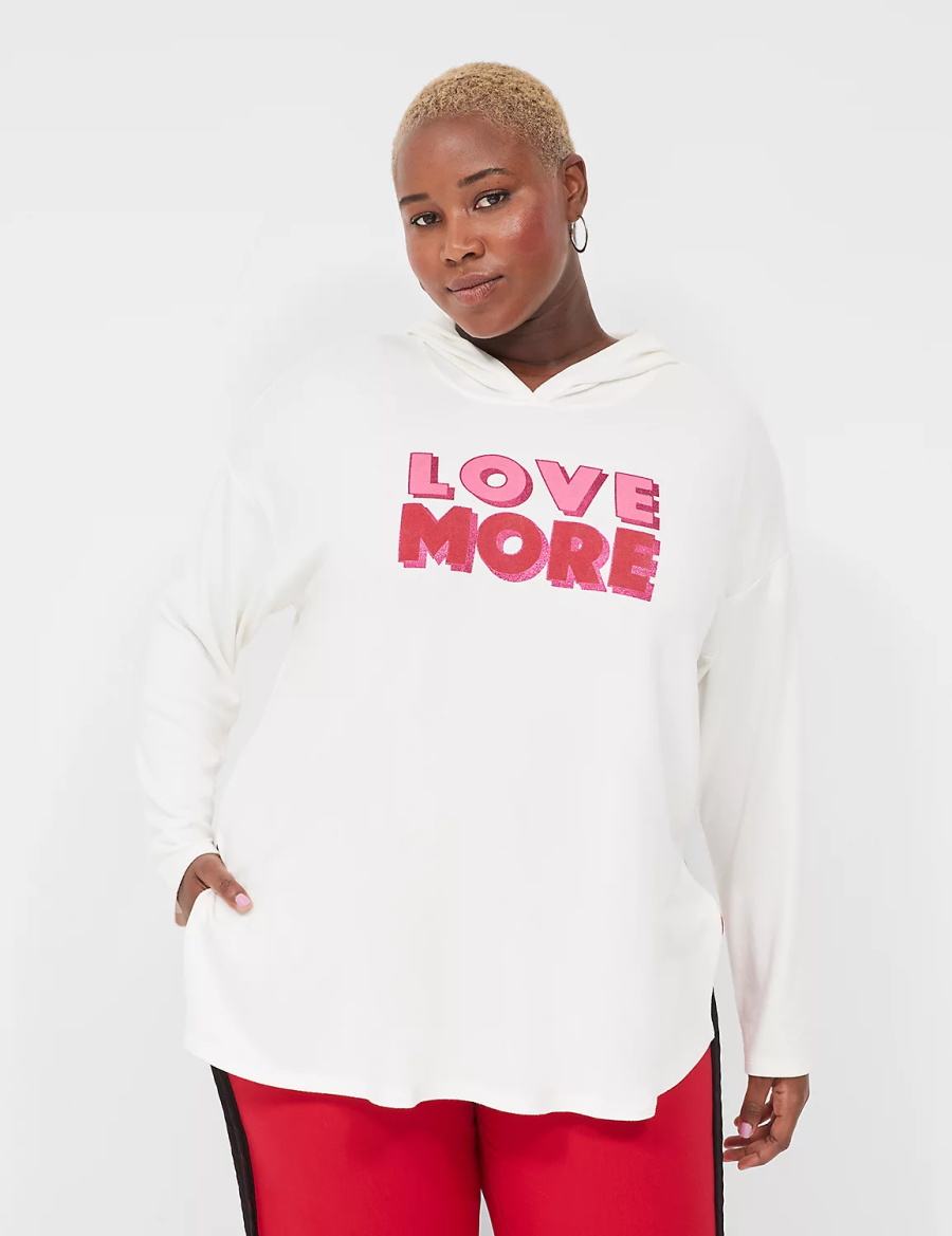 Dámské Mikina s Kapucí Lane Bryant Relaxed Love More Graphic Bílé | YNE7913FZ