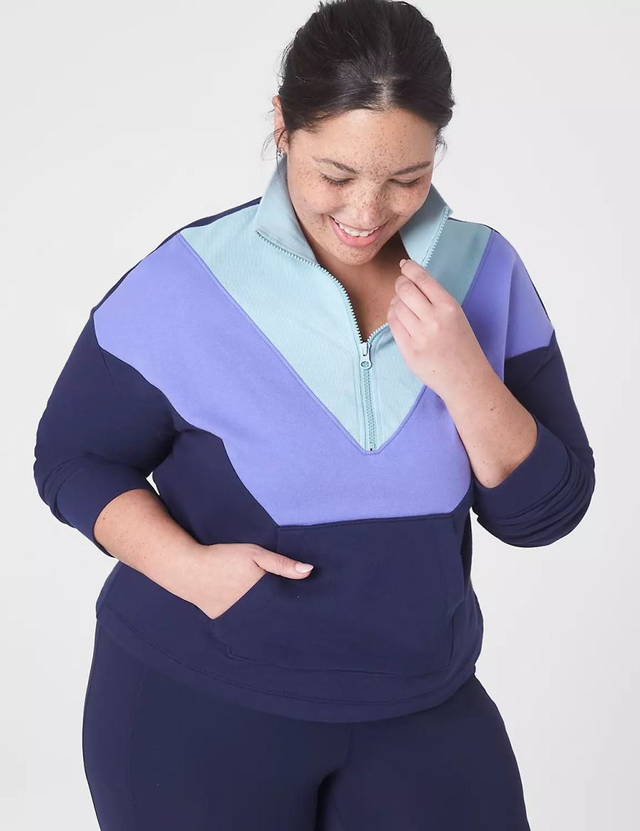 Dámské Mikiny Lane Bryant LIVI Crop Zip-Neck Seamed Tmavě Blankyt | JYR3980IW