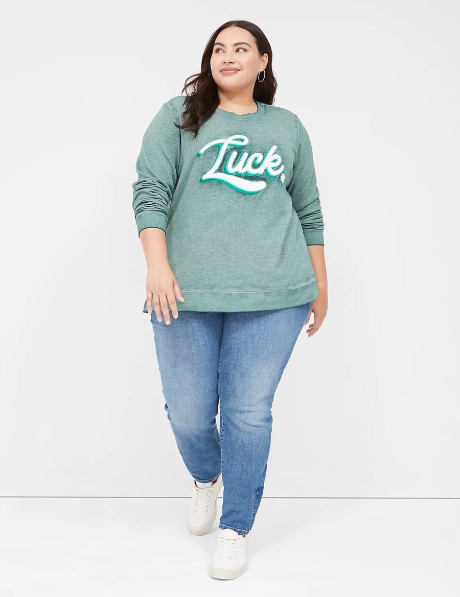 Dámské Mikiny Lane Bryant Luck Graphic Zelene | MGX3422GE