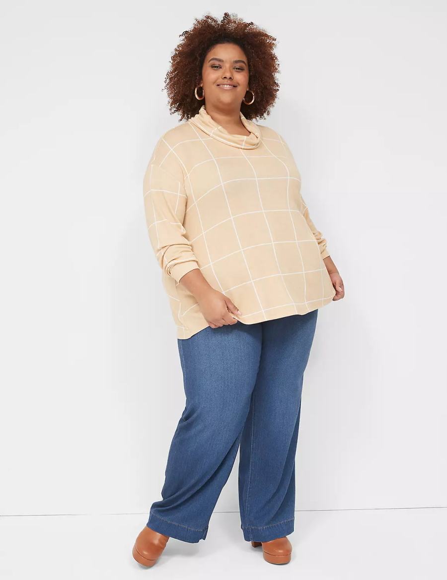 Dámské Mikiny Lane Bryant Relaxed Long-Sleeve Funnel-Neck Hnědé | HKJ3634BA