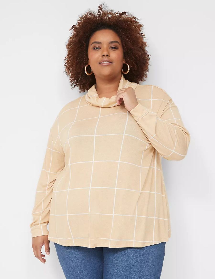 Dámské Mikiny Lane Bryant Relaxed Long-Sleeve Funnel-Neck Hnědé | HKJ3634BA