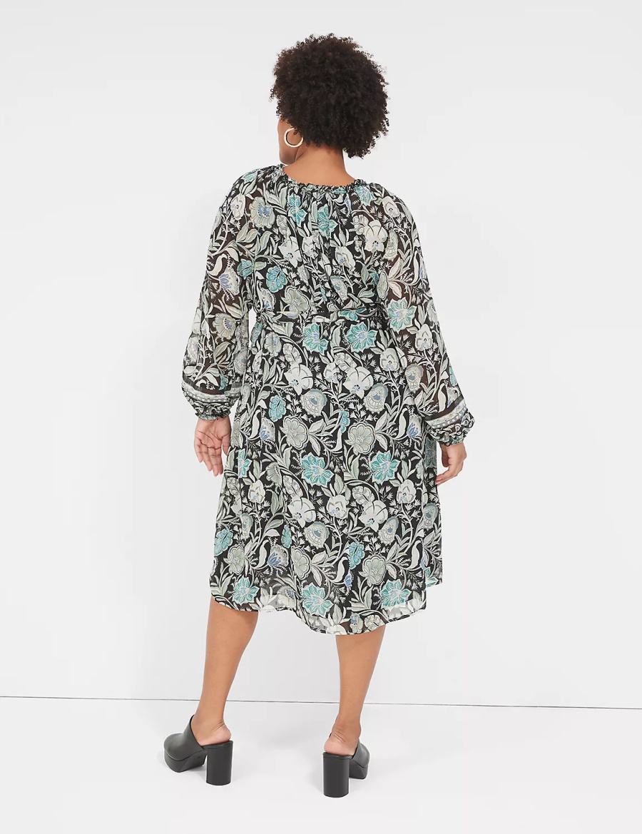 Dámské Mini Šaty Lane Bryant Lurex Ruffle-Trim Notch-Neck Tyrkysové | BRB7852PM