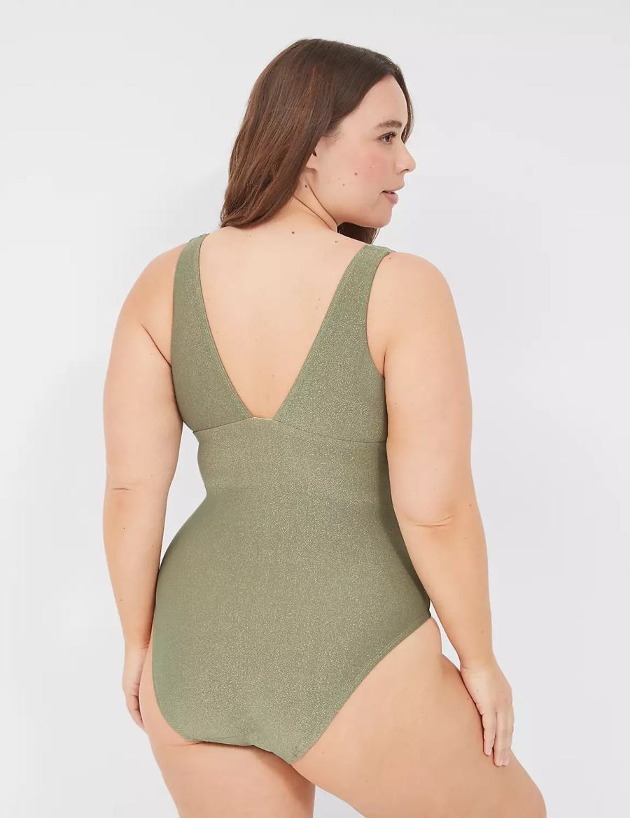 Dámské Plavky Lane Bryant Lurex No-Wire Plunge One-Piece Zelene | YCU6061PI