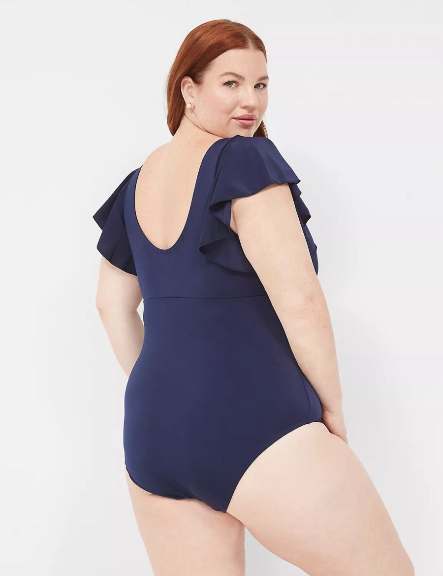 Dámské Plavky Lane Bryant No-Wire Flutter-Sleeve One-Piece Blankyt | ZVY9773DN